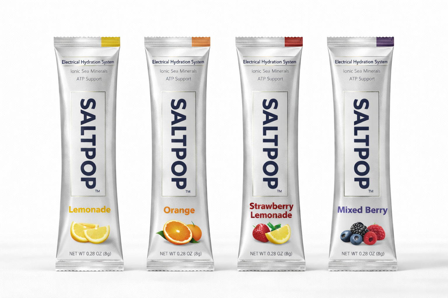 SALTPOP Lemonade, Orange, Strawberry Lemonade, and Mixed Berry stick packs